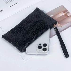 Embossed Black Wristlet Long Wallet